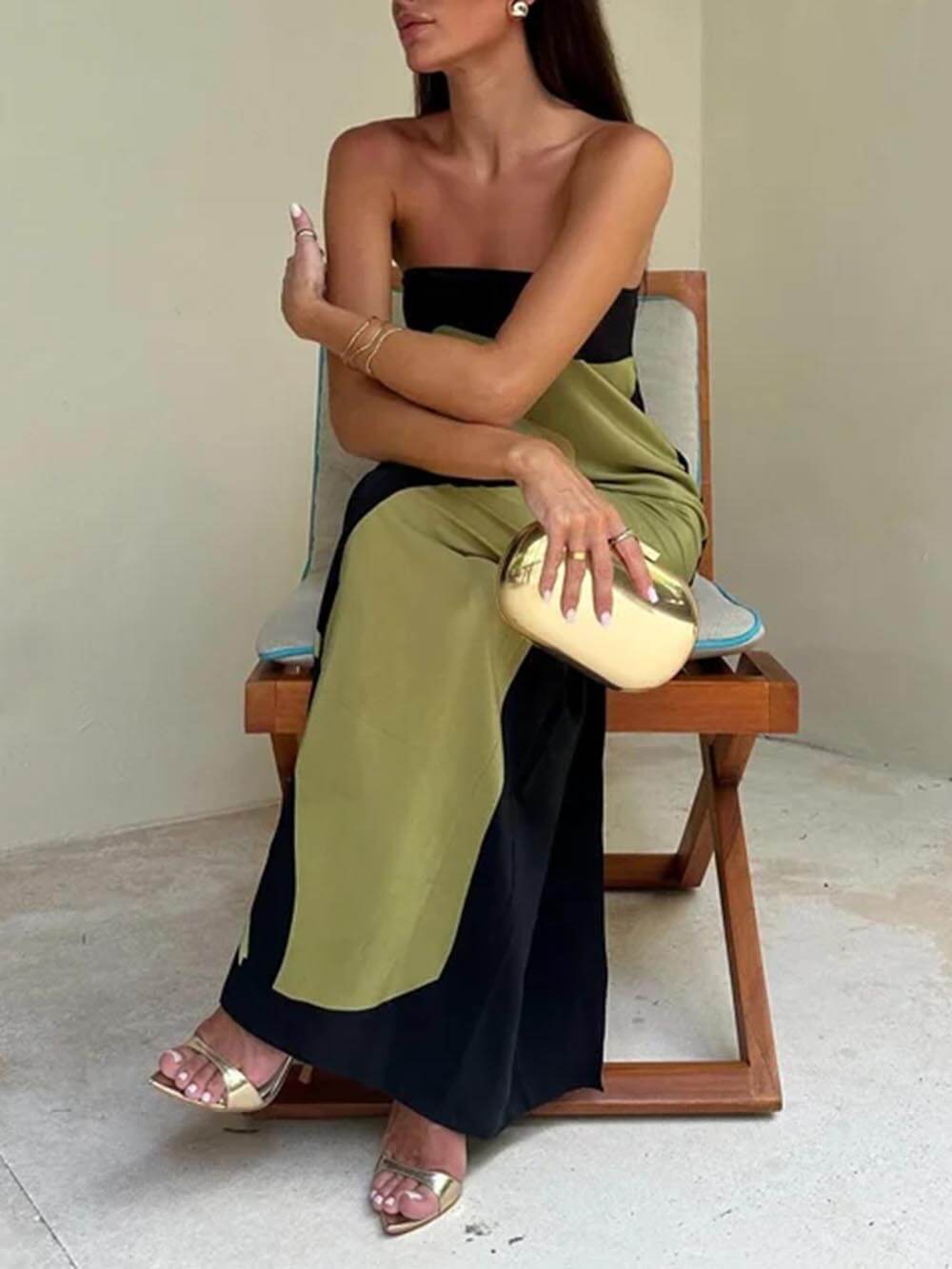 Giselle | Off Shoulder Fashion Contrast Sleeveless Printed Maxi Dress