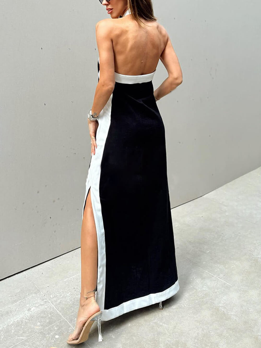 Julianna | Halter Neck Slit Color Block Maxi Dress