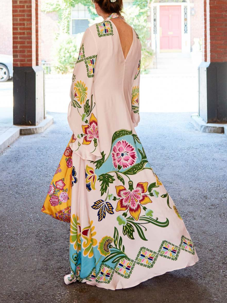Evelynn | Exquisite Sunshine Floral Print Flowing Maxi Dress