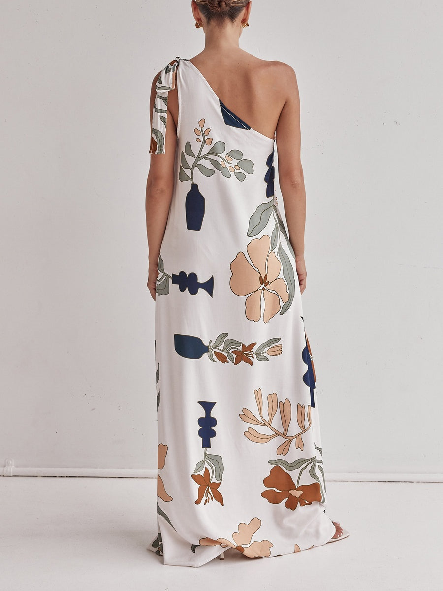 Helen | Printed One-Shoulder Maxi Dress