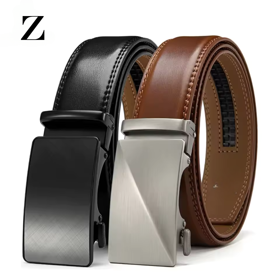 Leather Belt for Men – Buy 1, Get 2! Automatic Ratchet Belt for Jeans & Everyday Wear (1 3/8")