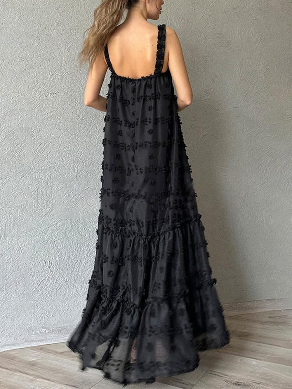 Angelina | Flower Decor Pretty A-Line Layered Loose Maxi Dress