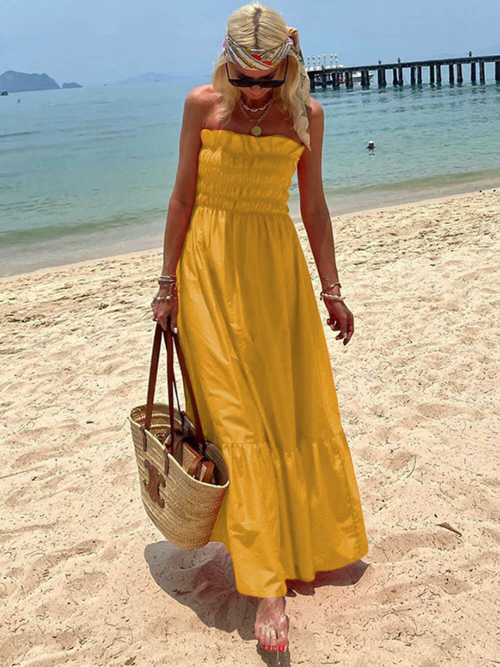 Charlee | Off Shoulder Smocked Bust Vacation Maxi Dress