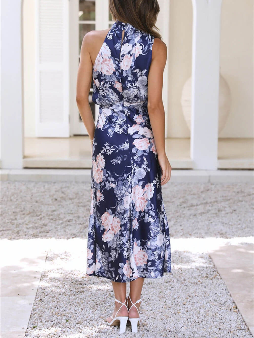 Natalia | Halter Neck Floral Elastic Waist Maxi Dress