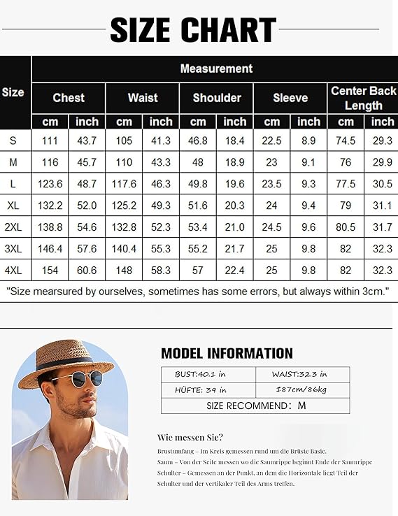 Men's Linen Short Sleeve Summer Shirt – Button Down Casual Holiday Top