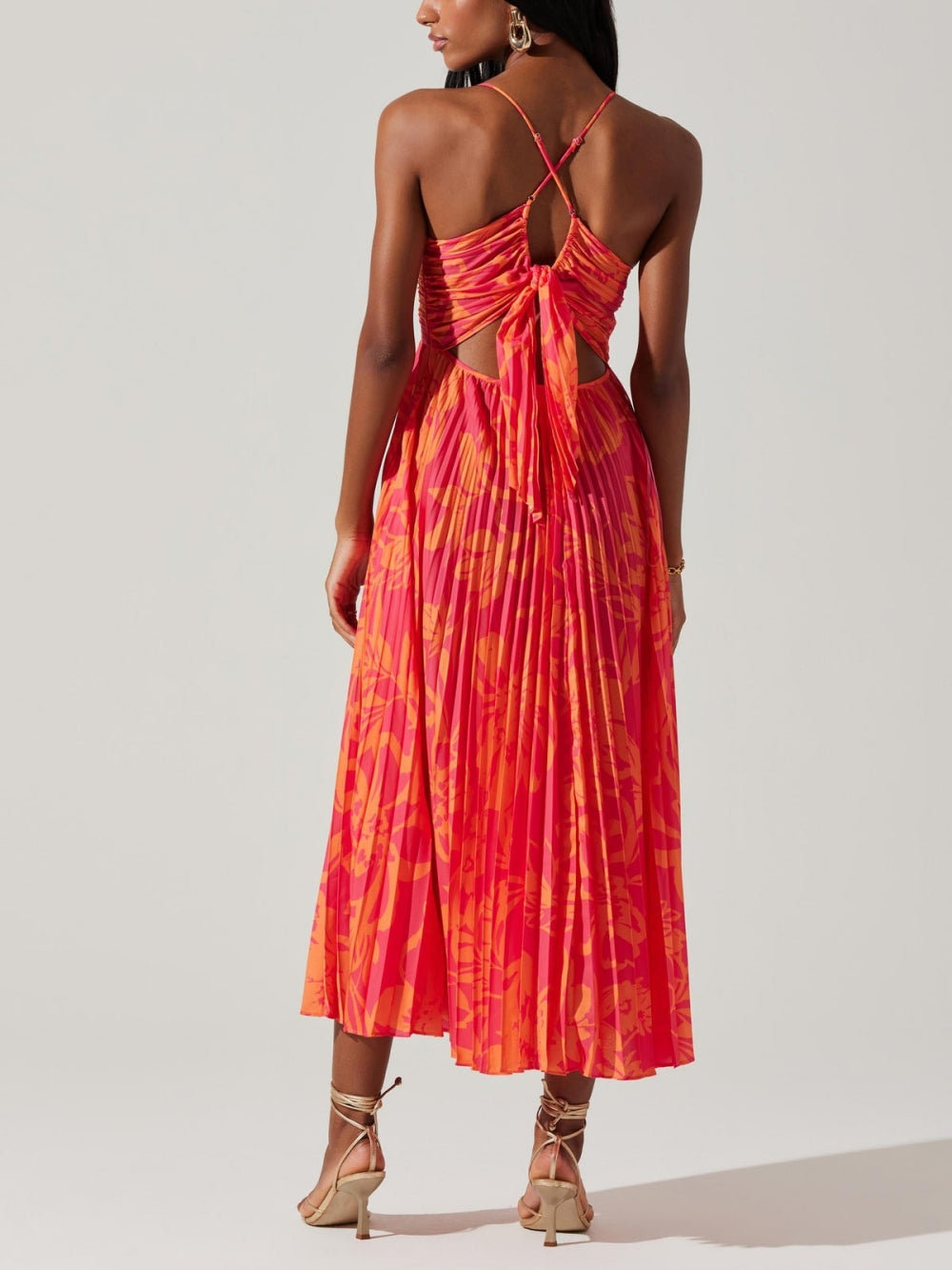 Andrea | Elegant Floral Print Pleats Midi Dress