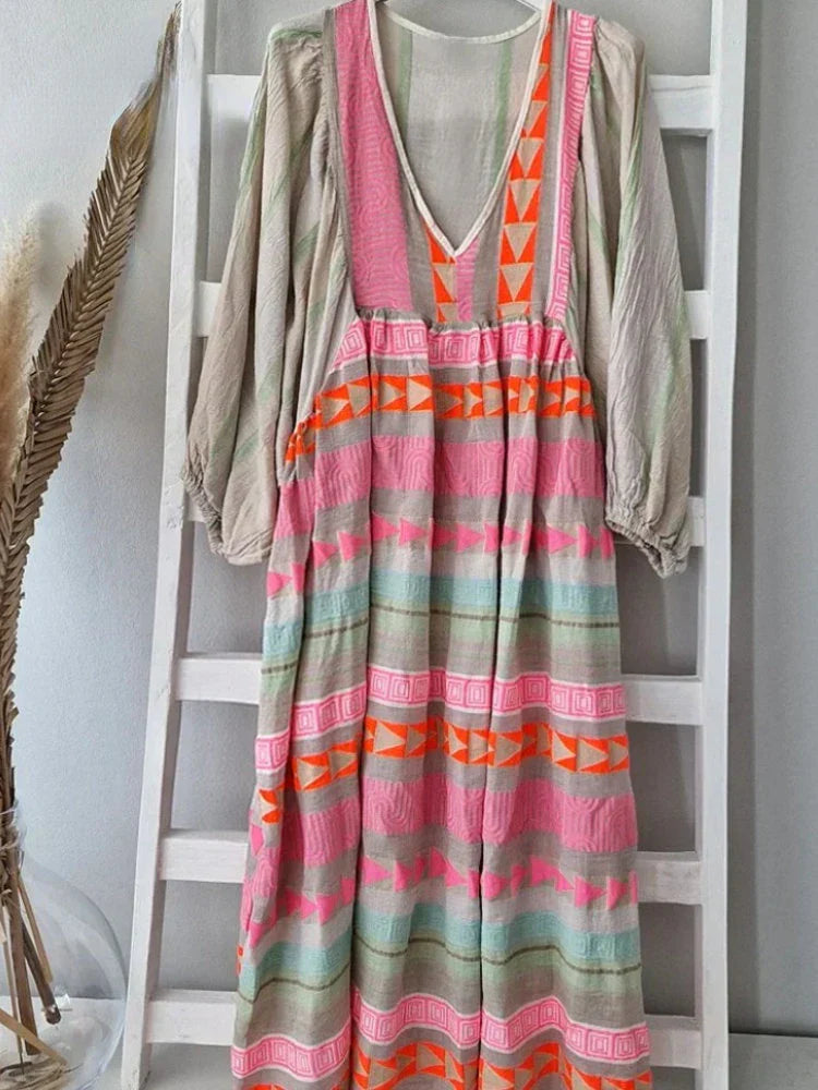 Cassandra | Bohemian Printed V-Neck Dress