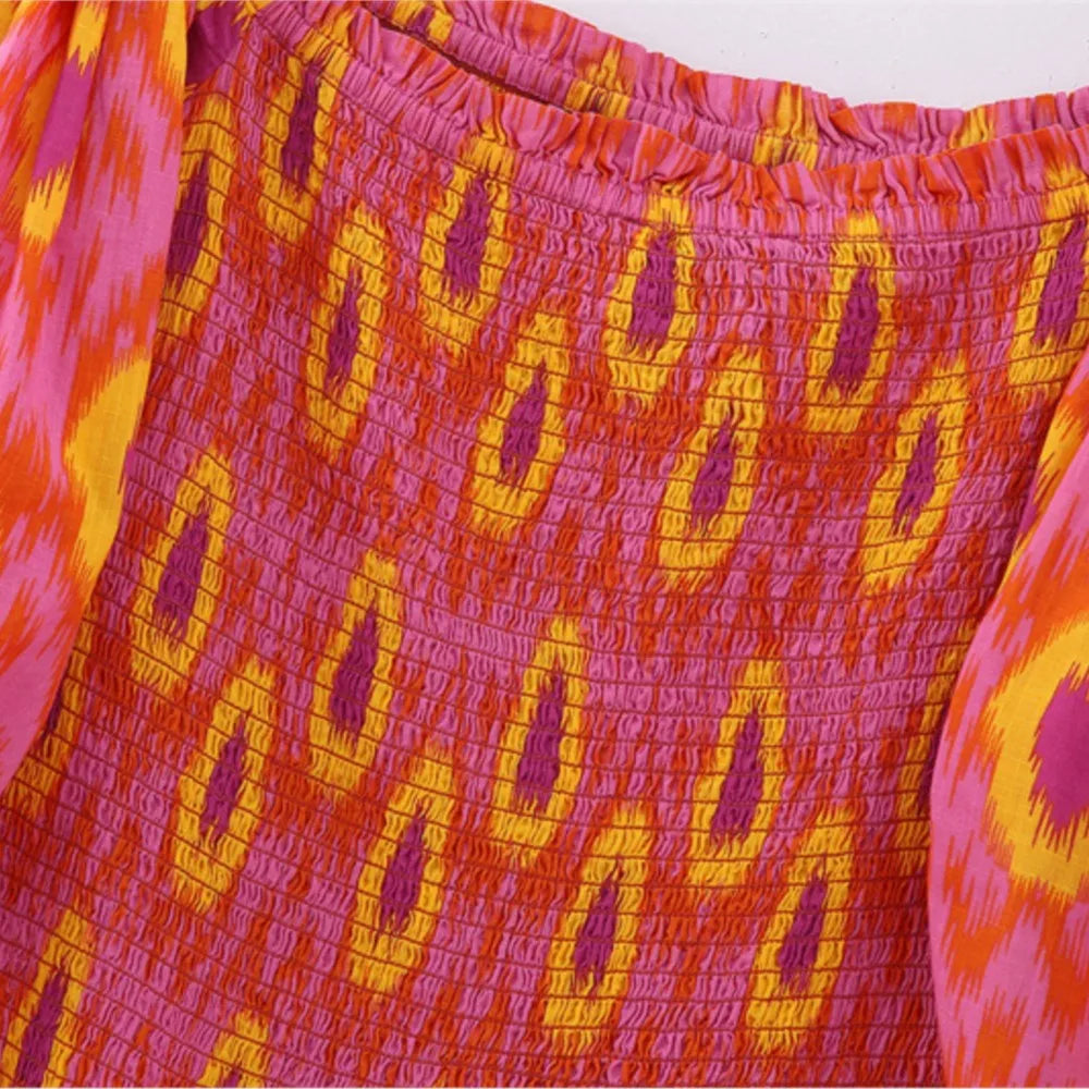 Aurelia | Printed Lantern Sleeve Beach Dress