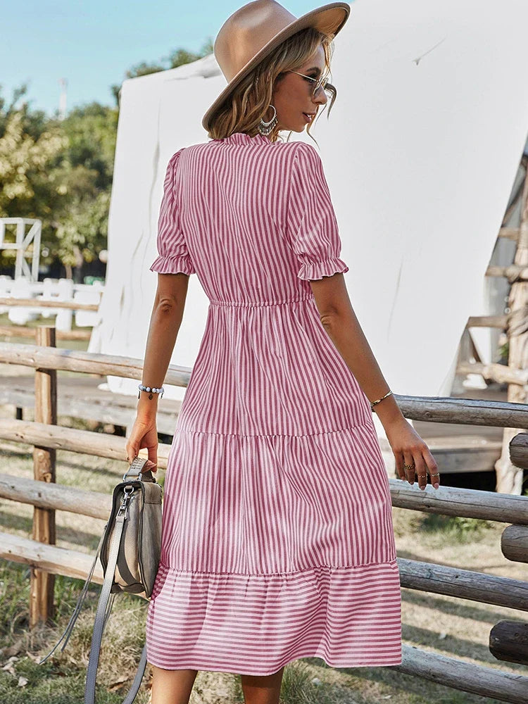 Maya | Striped Tassel V-Neck Dress