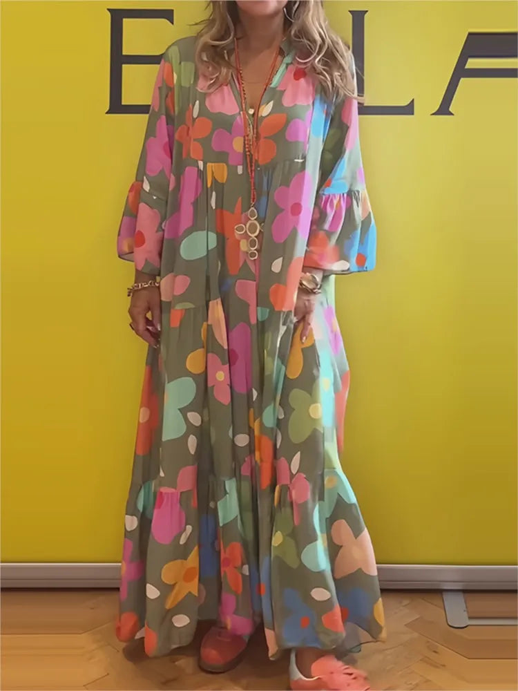 Serena | Printed V-Neck Beach Maxi Dress