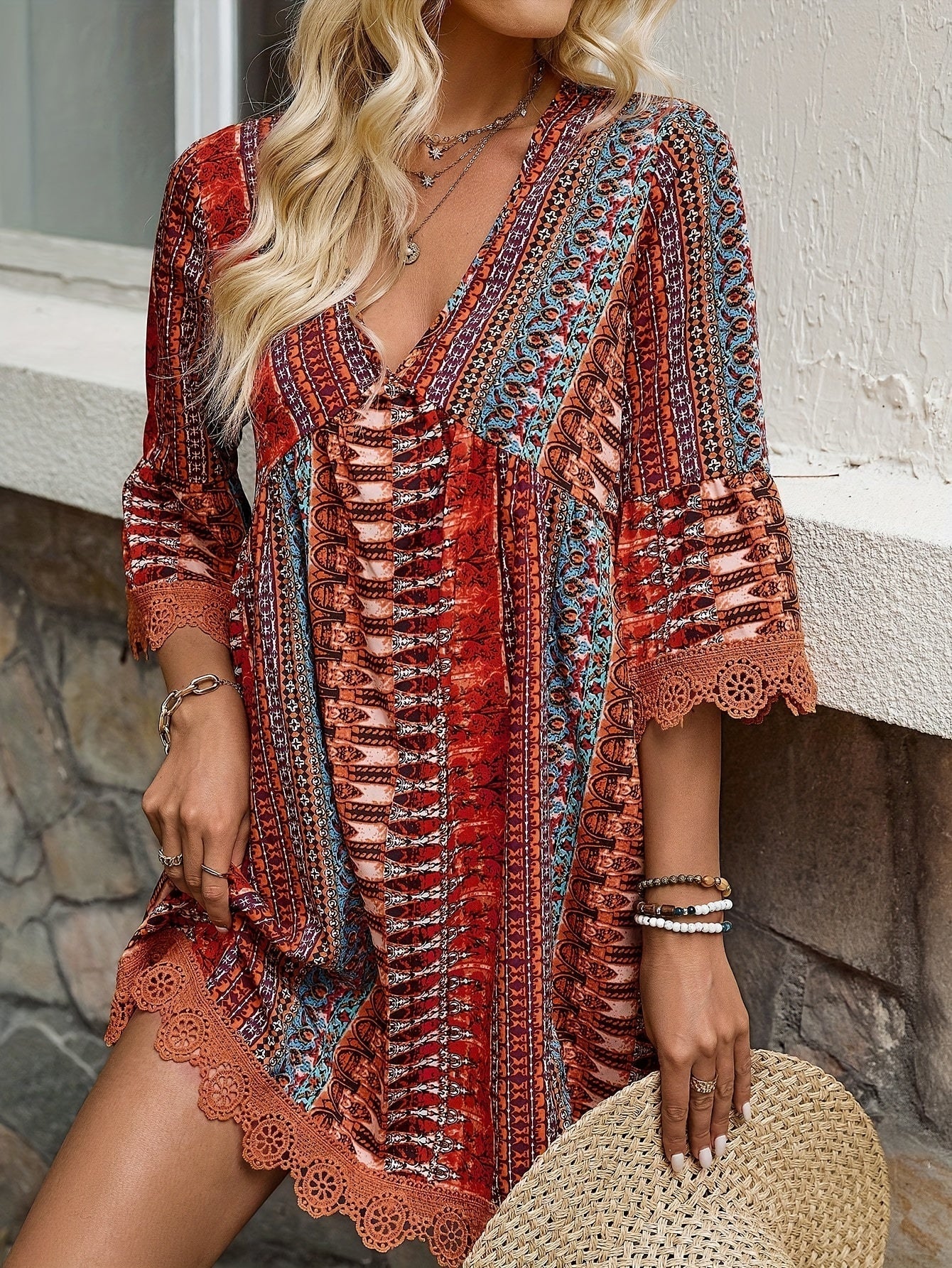 Sofie - V-Neck Lace Trim Dress