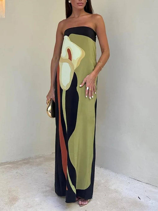 Giselle | Off Shoulder Fashion Contrast Sleeveless Printed Maxi Dress