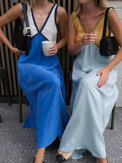 Kimberly | V-neck Contrasting Color Splicing Chic Dress