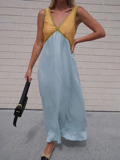 Kimberly | V-neck Contrasting Color Splicing Chic Dress