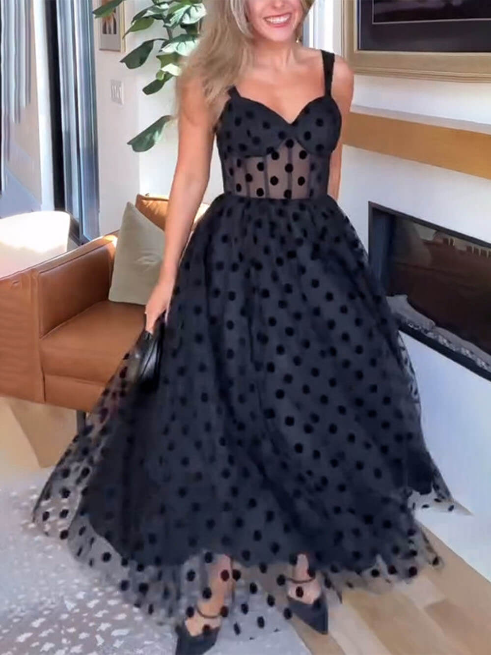 Jocelyn | Exquisite Perfect Tulle Polka Dot Sweetheart Bustier A-Line Midi Dress