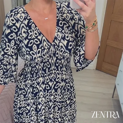 🔥Bohemian casual print V-neck waist wrap long dress