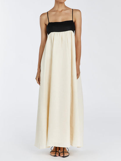 Diana | Black and White Loose Suspender Patchwork Maxi Dress