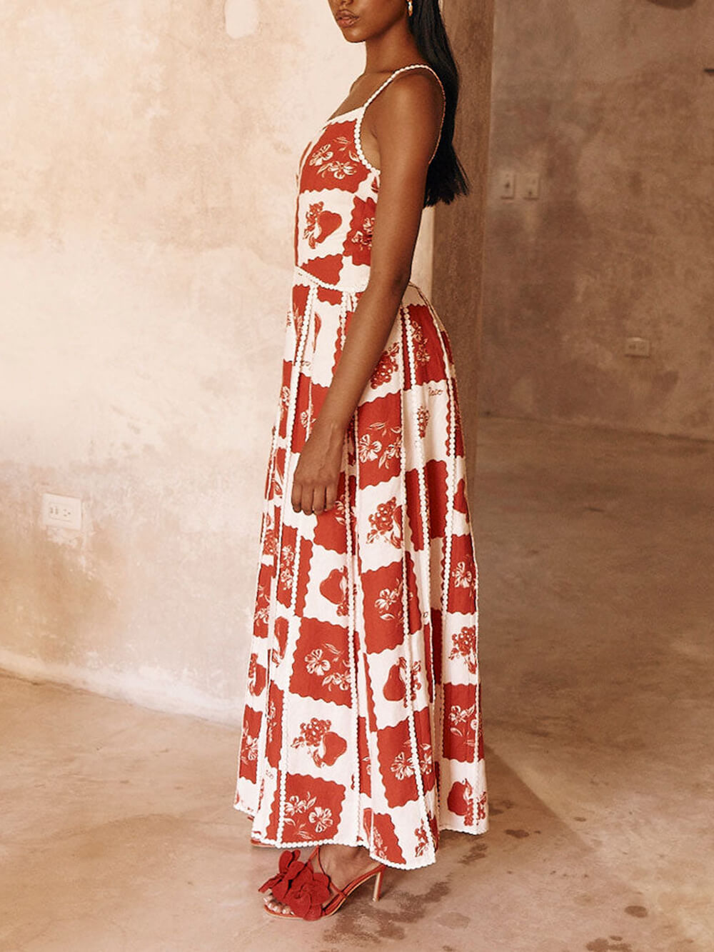 Claire | Unique Printed Floral Trim One Shoulder Flared Maxi Dress