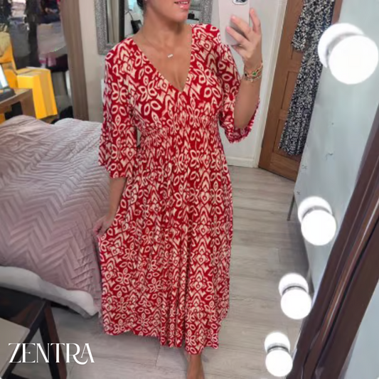 🔥Bohemian casual print V-neck waist wrap long dress