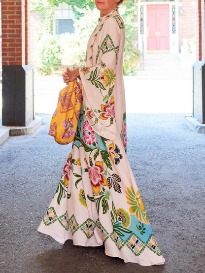 Evelynn | Exquisite Sunshine Floral Print Flowing Maxi Dress