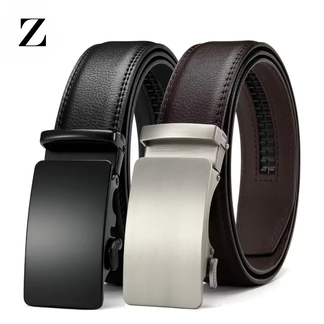 Leather Belt for Men – Buy 1, Get 2! Automatic Ratchet Belt for Jeans & Everyday Wear (1 3/8")
