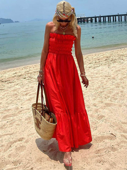 Charlee | Off Shoulder Smocked Bust Vacation Maxi Dress