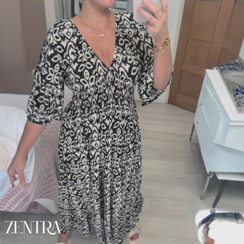 🔥Bohemian casual print V-neck waist wrap long dress