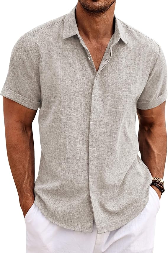 Men's Linen Short Sleeve Summer Shirt – Button Down Casual Holiday Top