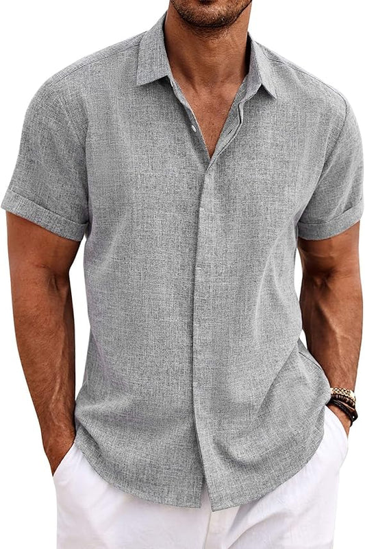 Men's Linen Short Sleeve Summer Shirt – Button Down Casual Holiday Top
