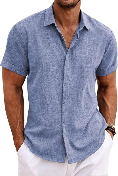 Men's Linen Short Sleeve Summer Shirt – Button Down Casual Holiday Top