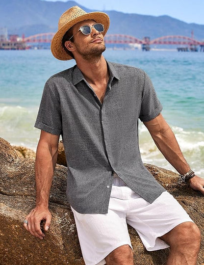 Men's Linen Short Sleeve Summer Shirt – Button Down Casual Holiday Top