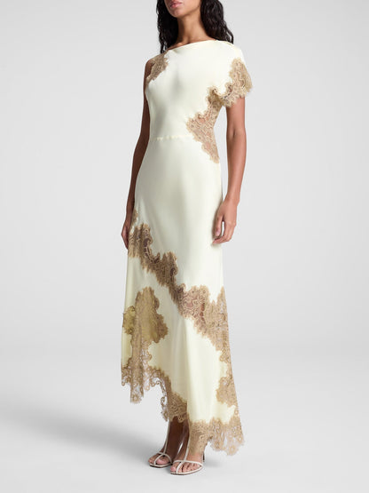 Ivory | Satin and Lace Maxi Dress