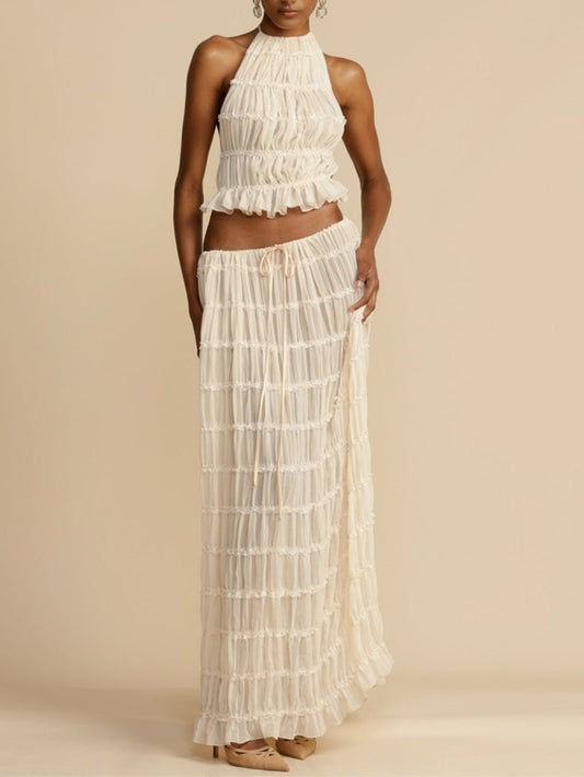 Sydney | Pleated Drawstring Charm Waist Tiered Maxi Skirt