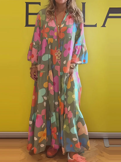 Serena | Printed V-Neck Beach Maxi Dress