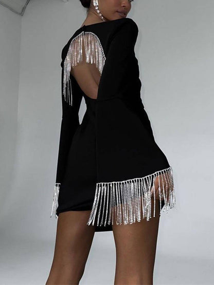 Lucy | Party Time Imitation Diamond Chain Backless Mini Dress