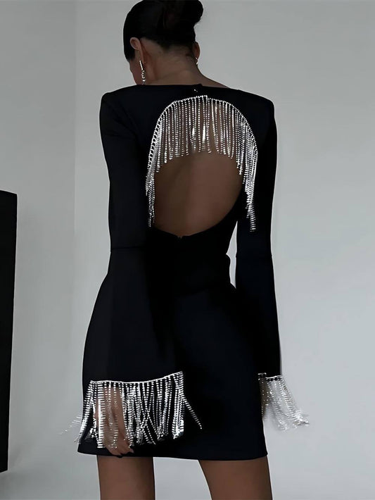 Lucy | Party Time Imitation Diamond Chain Backless Mini Dress