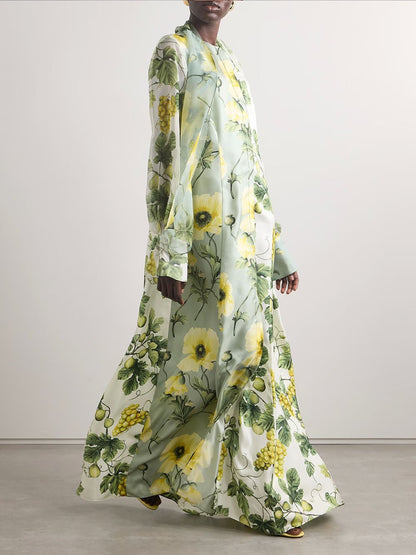 Lydia | Delicate Floral and Fruit Print Maxi Dress